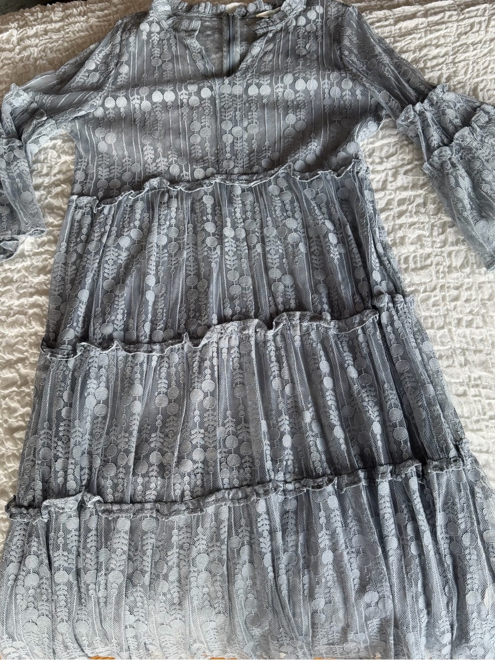 Sundance Dusty Blue Lace Tiered Midi Dress Size Large - Picture 3 of 12